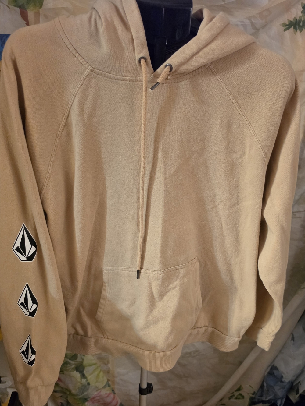 Volcom Women's Tan Crewneck Hoodie with Sleeve Logos